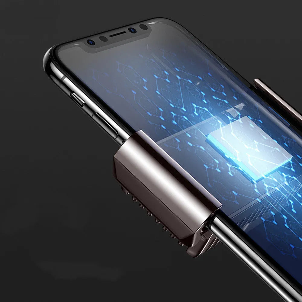 Black mobile phone radiator with clip for 4-7 inch devices showing aluminium cooling fins