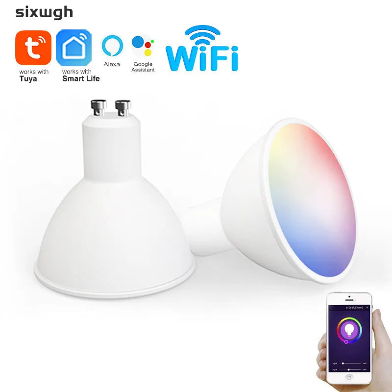 Compact GU10 smart LED spotlight with WiFi connectivity for RGBCCT colour mixing and voice control