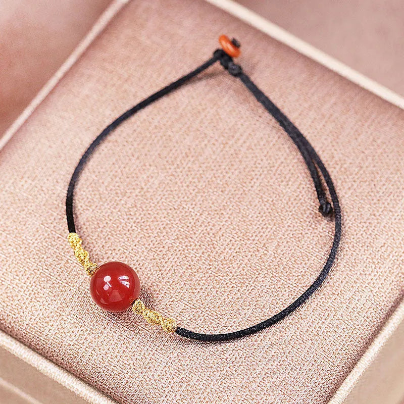 Hand-woven natural red agate bracelet and necklace set with bean beads in national style design