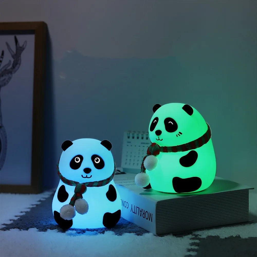 White and black panda silicone night light with USB port and soft glowing illumination