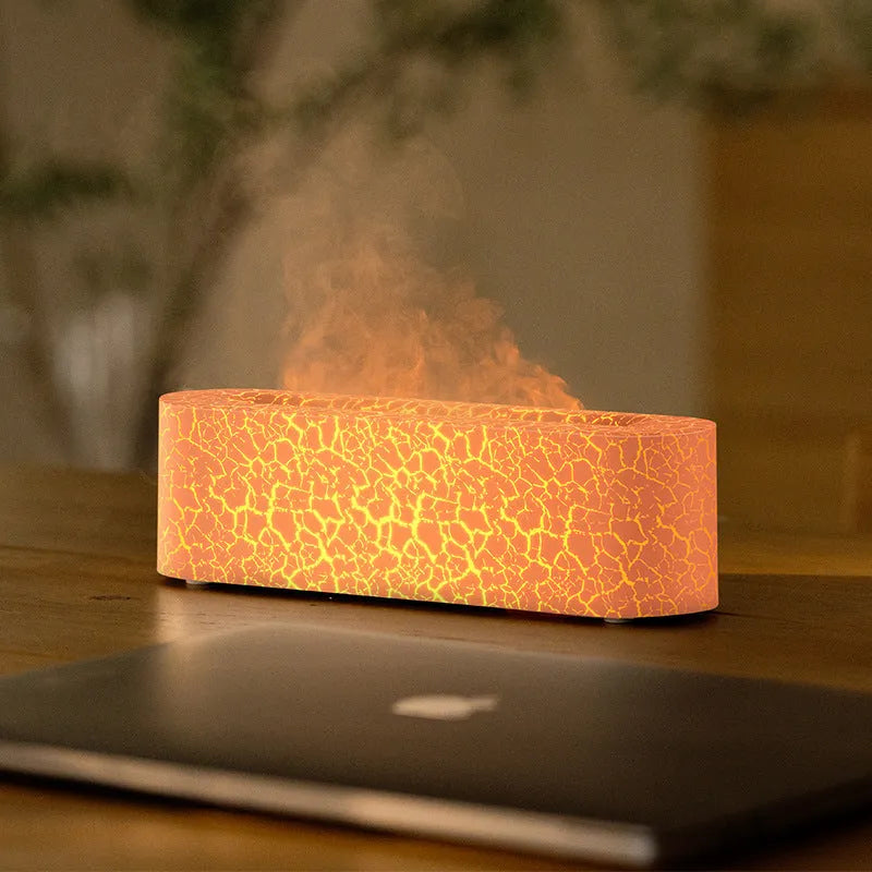 Square desktop aroma diffuser and humidifier with creative lava colourful flame lighting effect.