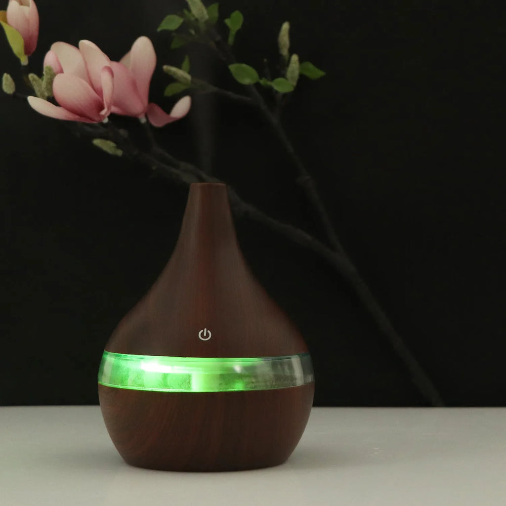 USB columnar air humidifier with wood grain finish and single fog outlet