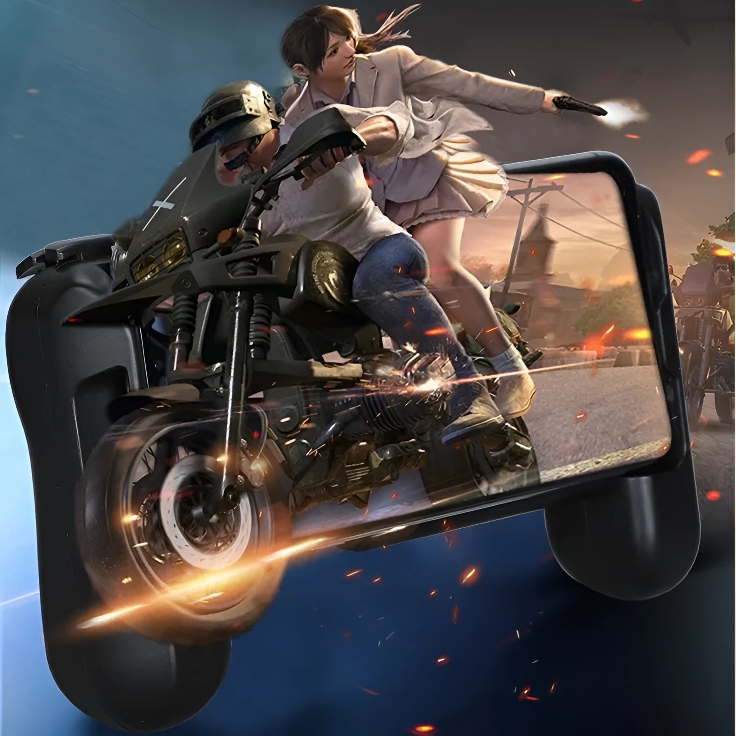 Black Bluetooth gaming controller with cooling function for iPhone, showing ergonomic grip design.