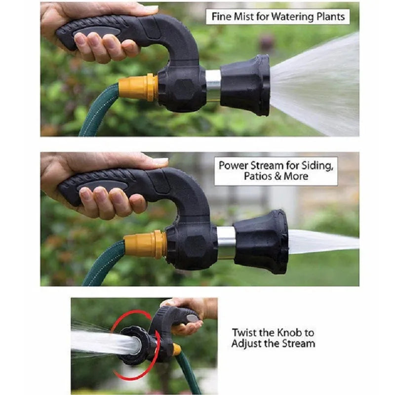 Black sprinkler gun car washer with pink accents, five spray settings, 23 cm length