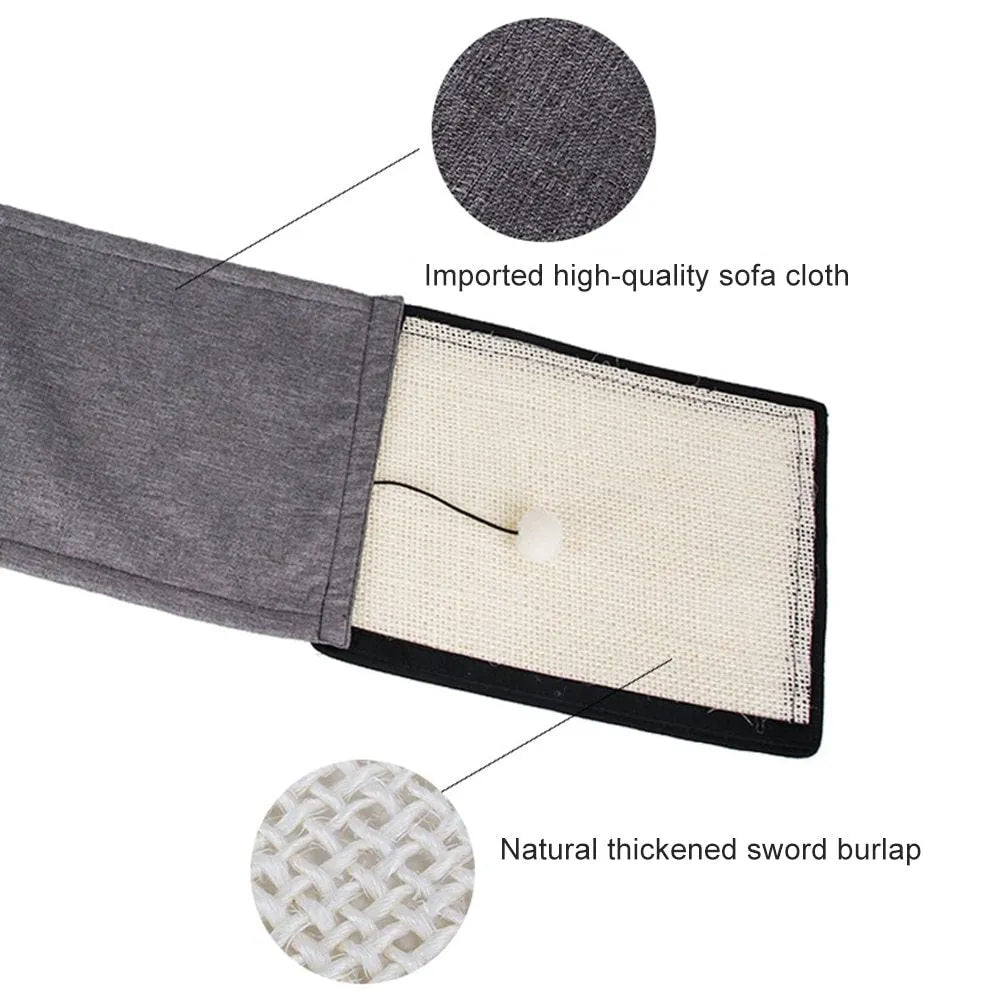 Beige sisal and cotton linen cat scratch board mat for sofa protection, 40 x 29 cm
