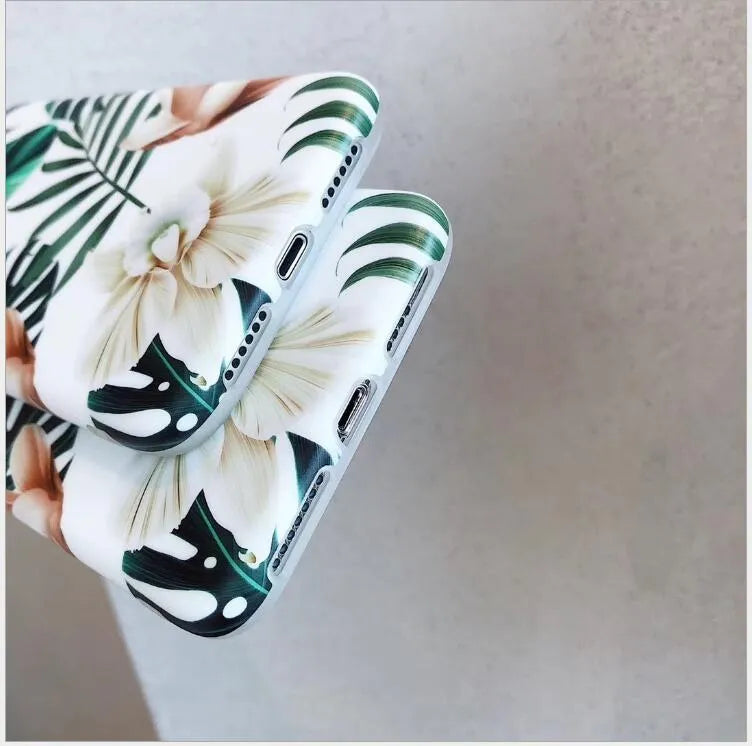 Banana leaf floral pattern TPU back case for Apple iPhone in flower leaves colour