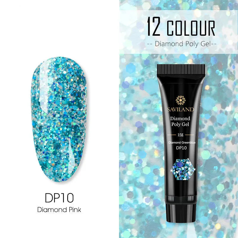Bright nail polish bottle in colour DP01 with sequin crystal glitter extension glue, 15g resin formula