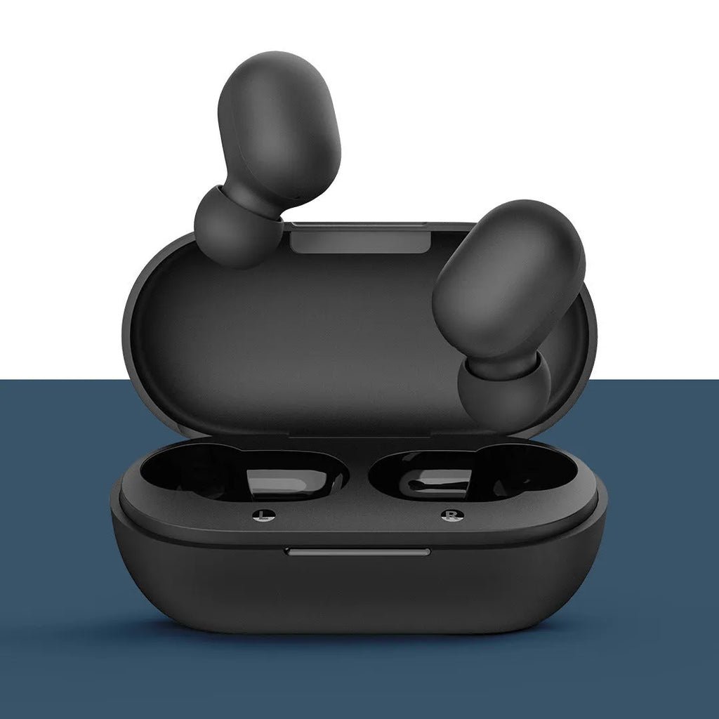 Black true wireless Bluetooth earbuds with stereo sound and call functionality