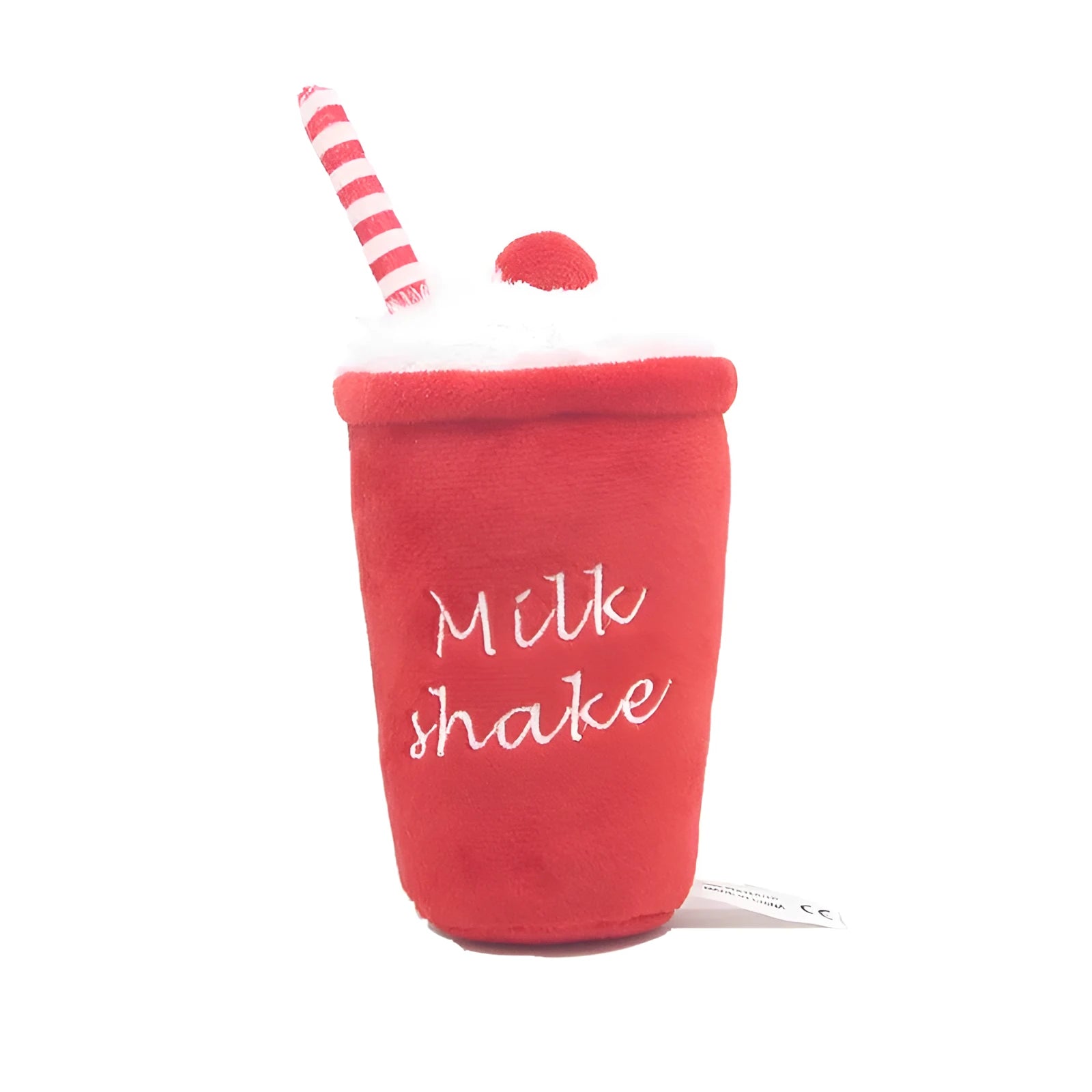 Soft plush pet toy with sound in hamburger, french fries, or milkshake cup design.