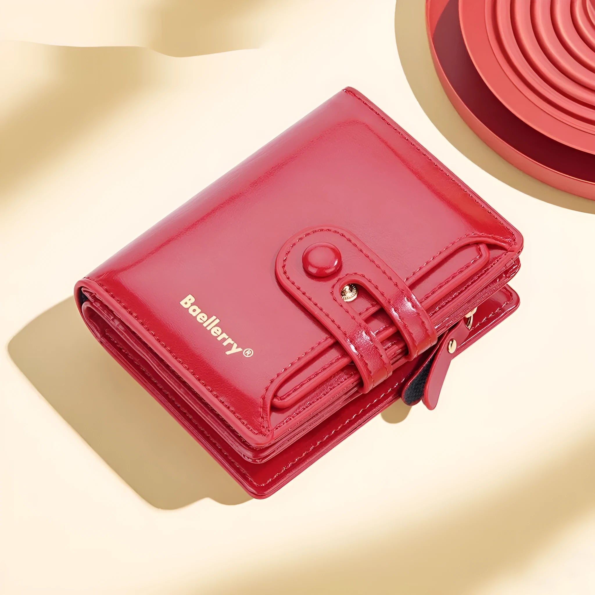 Women's PU leather wallet in multiple colour options showing card slots and cash compartment.