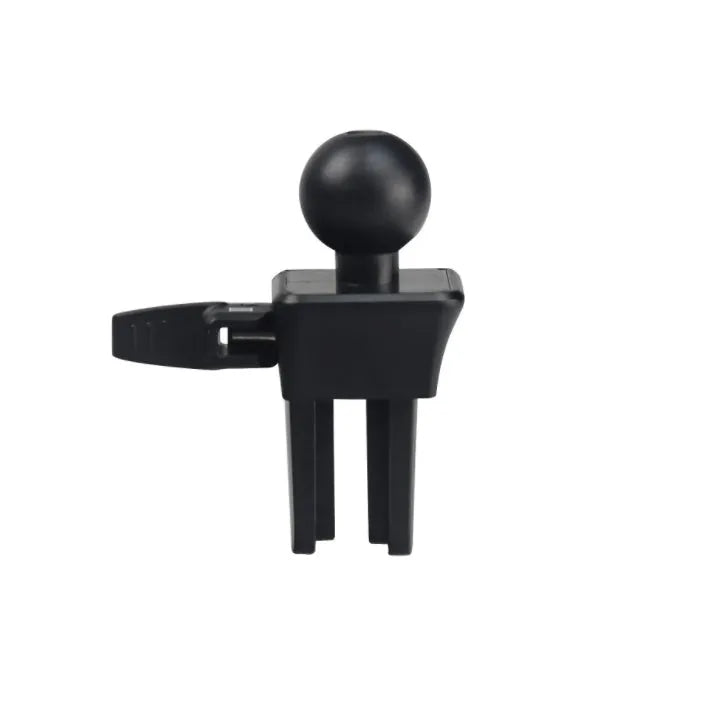 Black universal mobile phone holder clipped to car air conditioning outlet