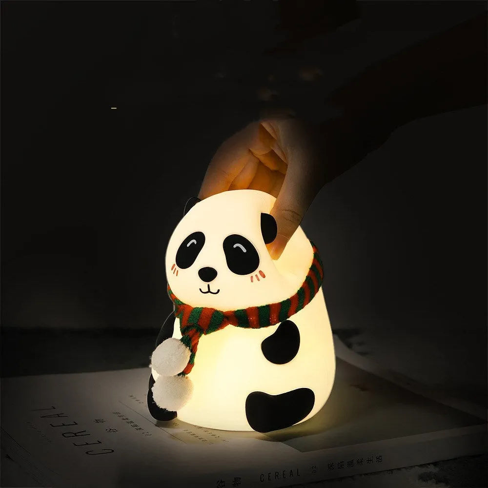 White and black panda silicone night light with USB port and soft glowing illumination