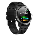 Black smart bracelet with 1.3-inch colour screen showing heart rate and fitness data on wrist.