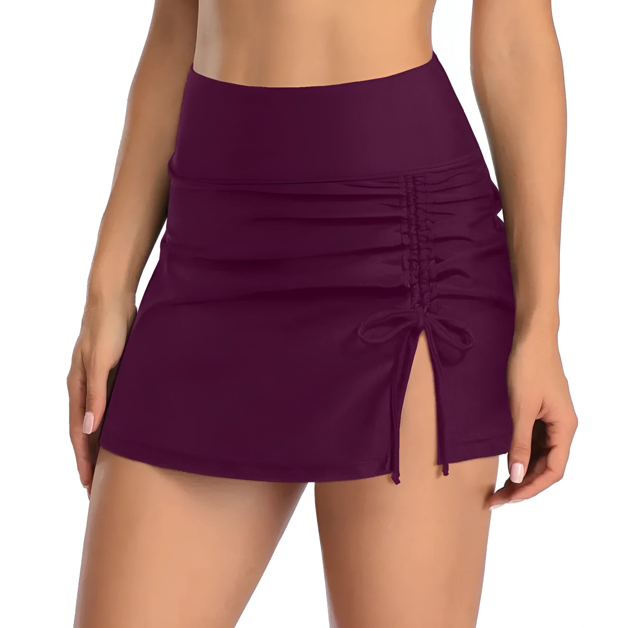 Women's solid colour lace-trimmed casual swimming trunks in briefs style