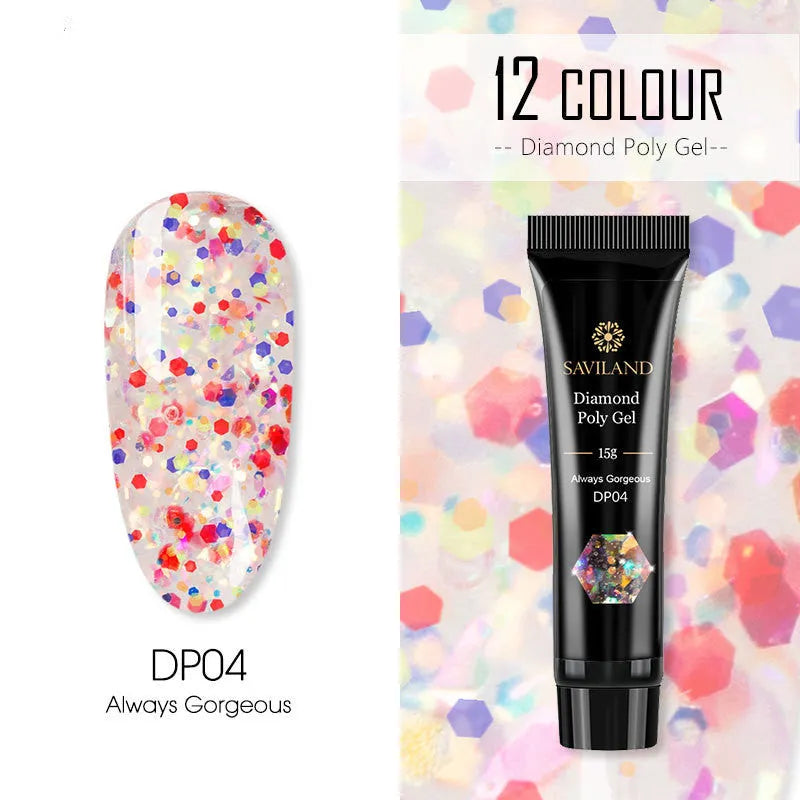 Bright nail polish bottle in colour DP01 with sequin crystal glitter extension glue, 15g resin formula