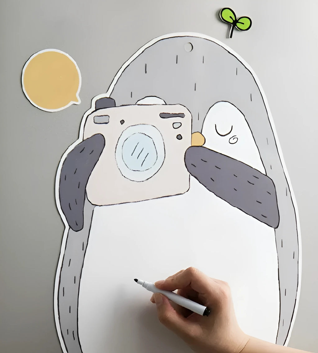 Creative ins Nordic style penguin design magnetic message board on a refrigerator, 45cm by 30cm.