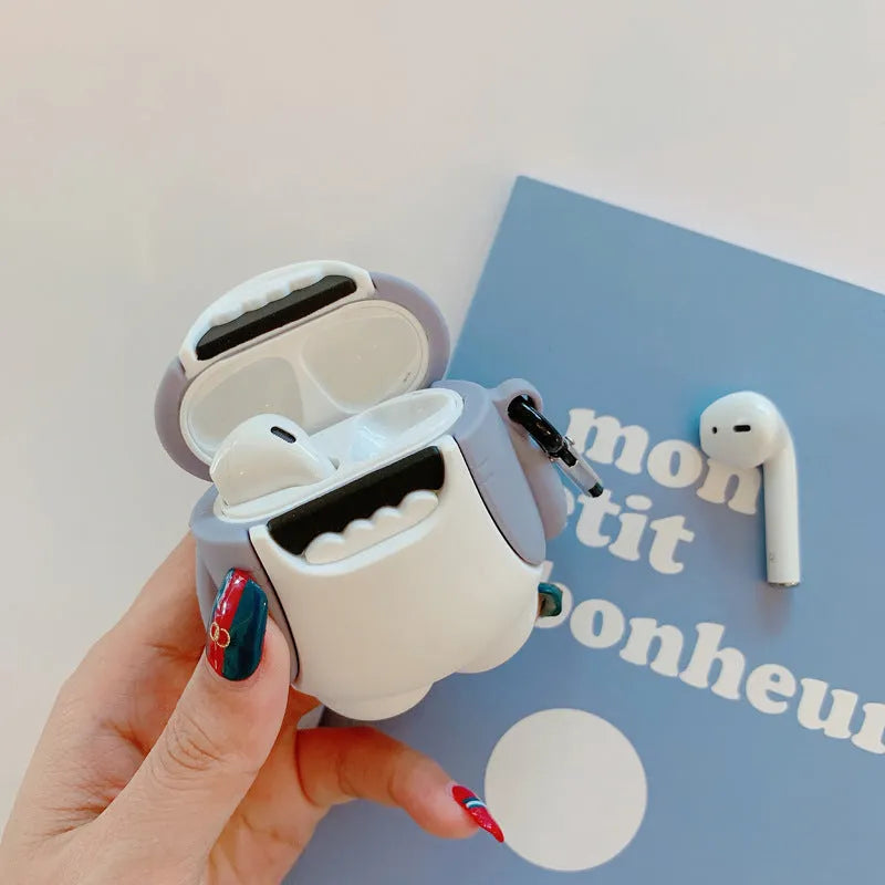 Shark design silicone protective cover for Apple AirPods 1 and 2 wireless earphone charging case