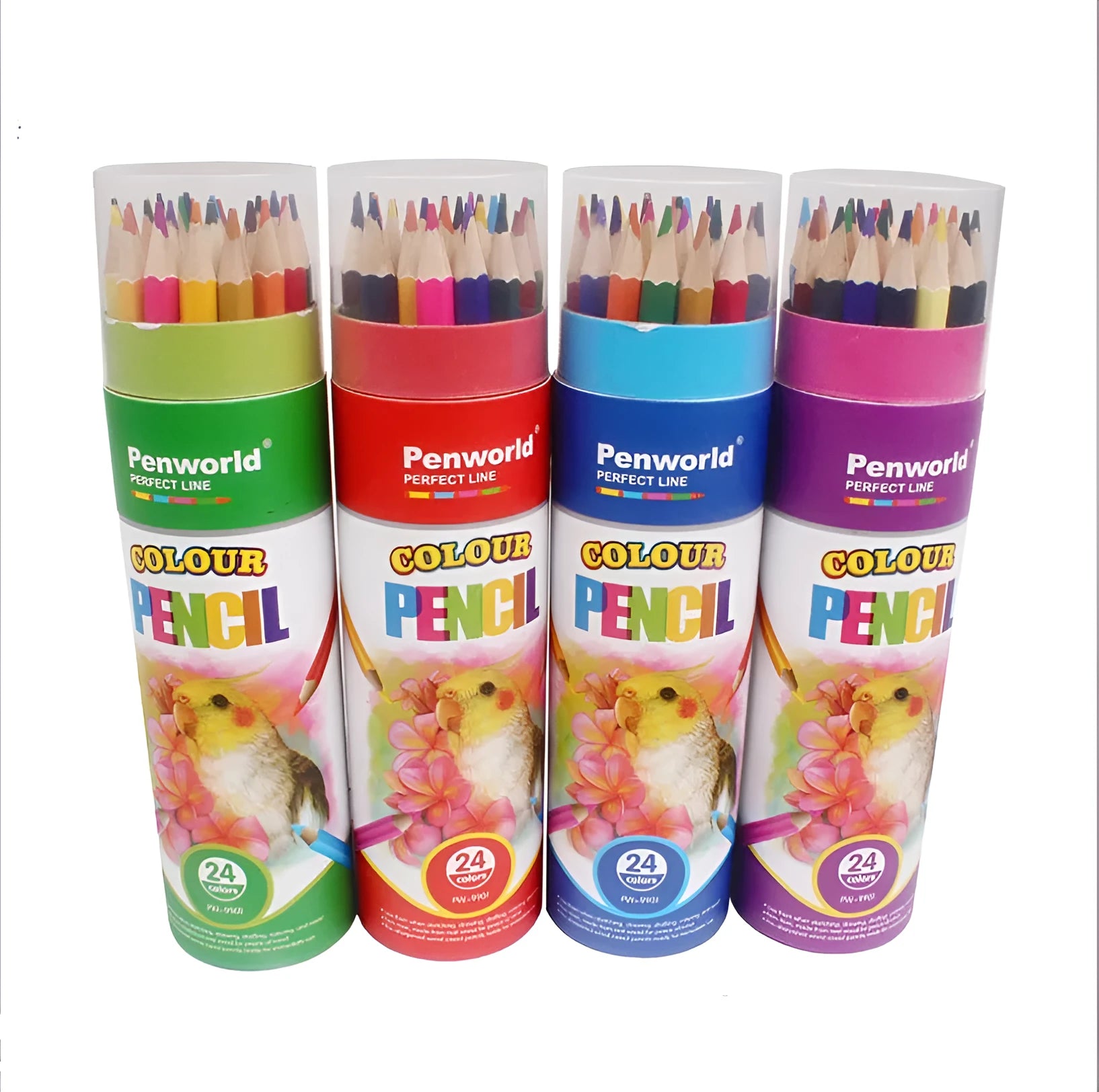 24-colour wooden pencil tube set arranged in a circle showing all colours