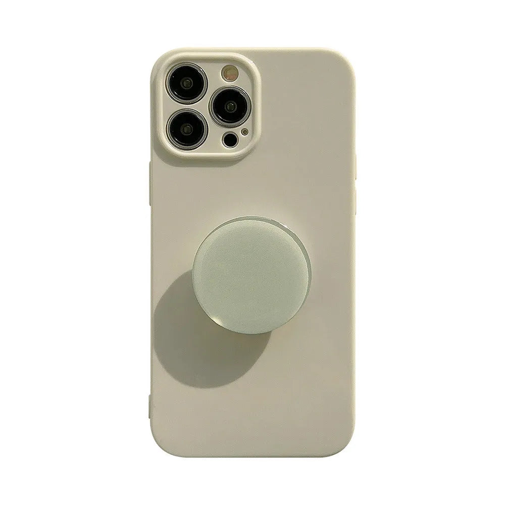 Solid colour TPU bracket phone case with ring holder for Apple iPhone 12 to 15 series in yellow