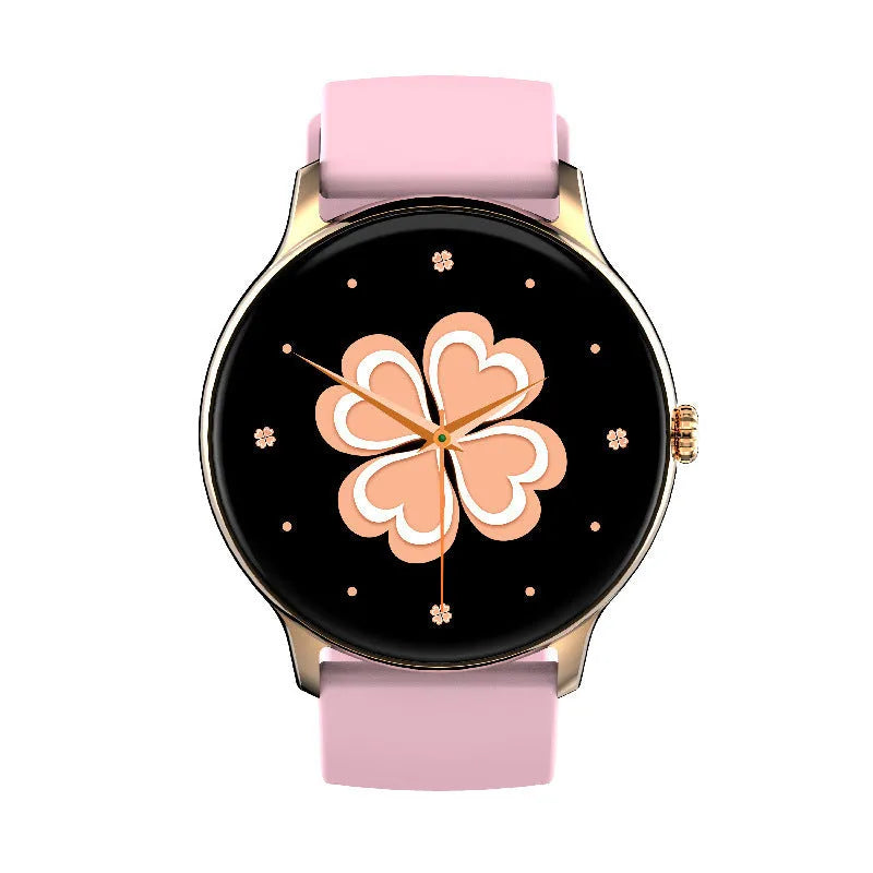Black smartwatch with blood pressure monitoring on a silicone strap, showing a 1.28-inch touchscreen display.