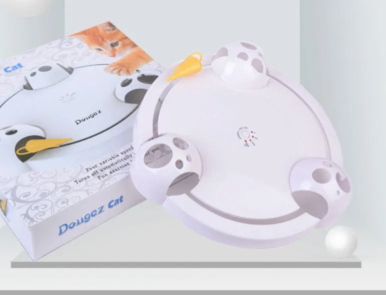 White ABS electric cat toy turntable 32cm with rotating mouse attachment