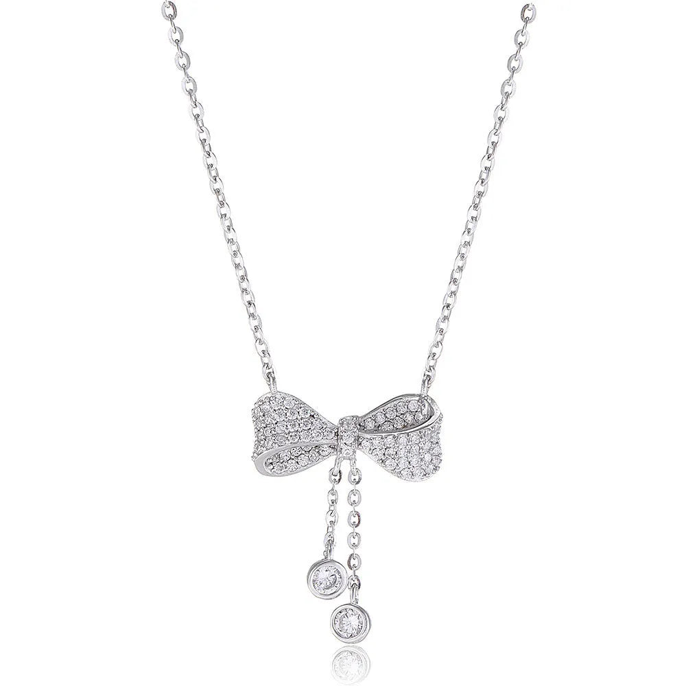 S925 sterling silver necklace with bow pendant on 40-45cm O-ring chain