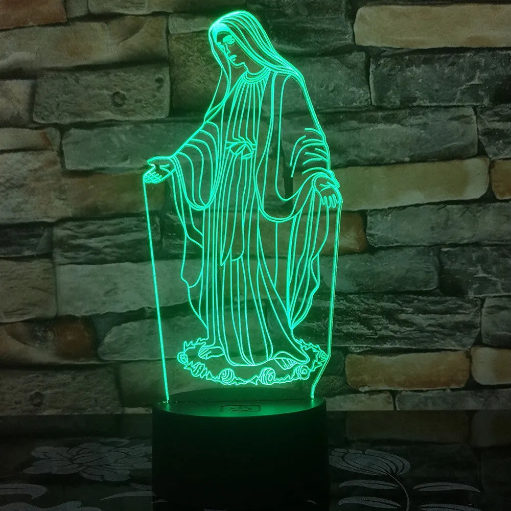 3D LED night light with laser-engraved acrylic plate showing dual ring pattern, ABS base with touch controls