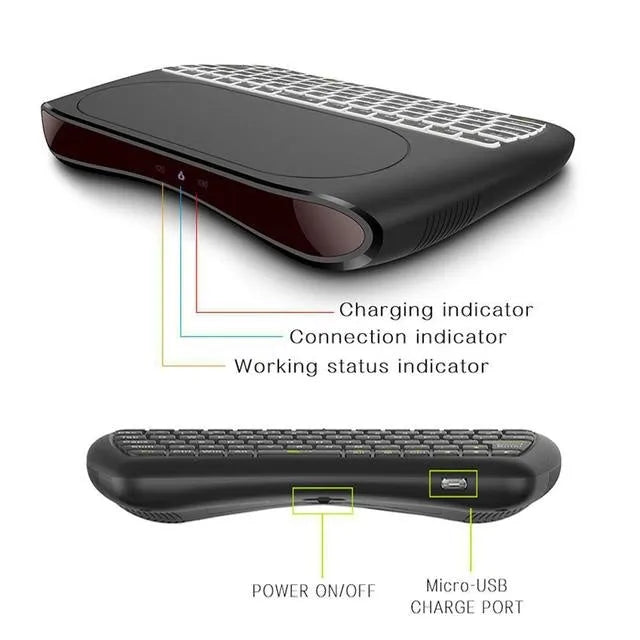 D8 Pro black mini wireless keyboard with touchpad and 78 TPU keys on a desk
