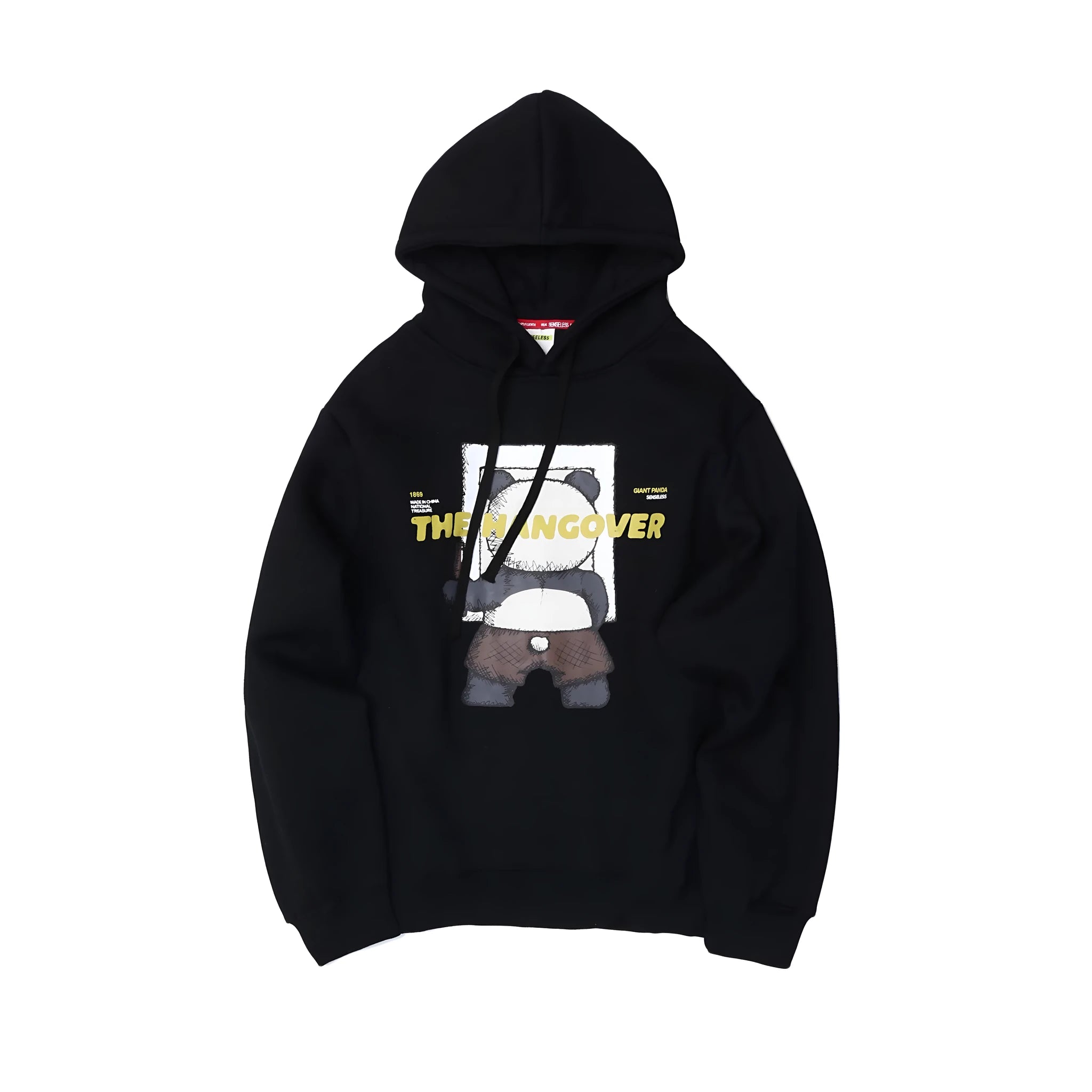 Men's casual black modal hoodie with round neck and straight fit, side view