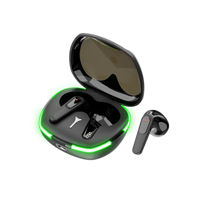 Black matte finish Bluetooth headset with charging cabin for outdoor running and mountaineering.