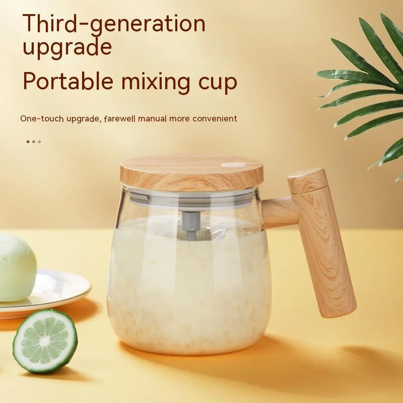 400ml electric self-stirring coffee mug in borosilicate glass with automatic mixing button