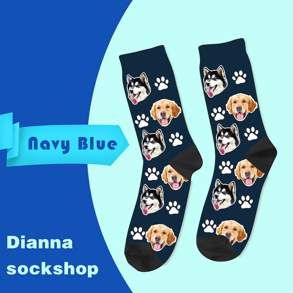 Personalised cartoon print mid-calf tube socks with custom photo printing in multiple colour options