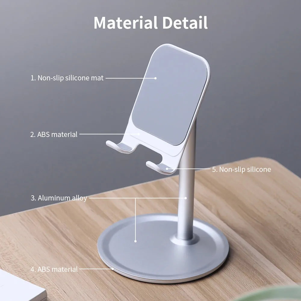 Aluminium alloy mobile phone and tablet desk stand in black and white colour options