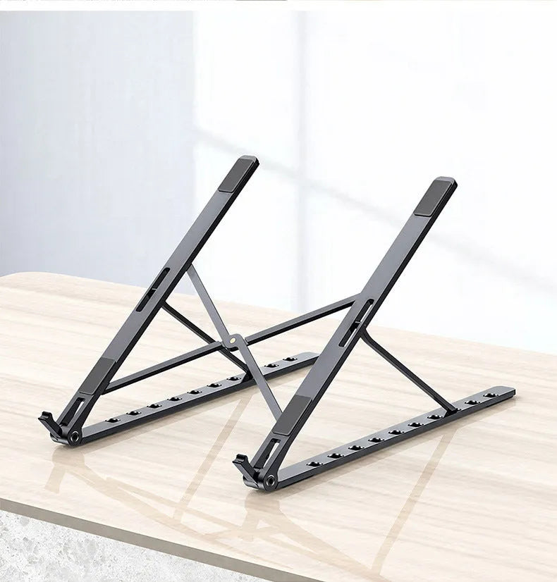 Adjustable foldable aluminium laptop stand with silicone pads for 7-15 inch laptop, silver colour