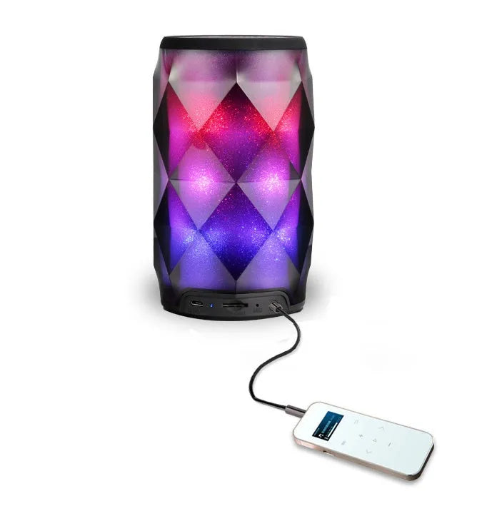 Black crystal diamond-cut Coke can shaped lantern speaker with colourful LED lighting effects