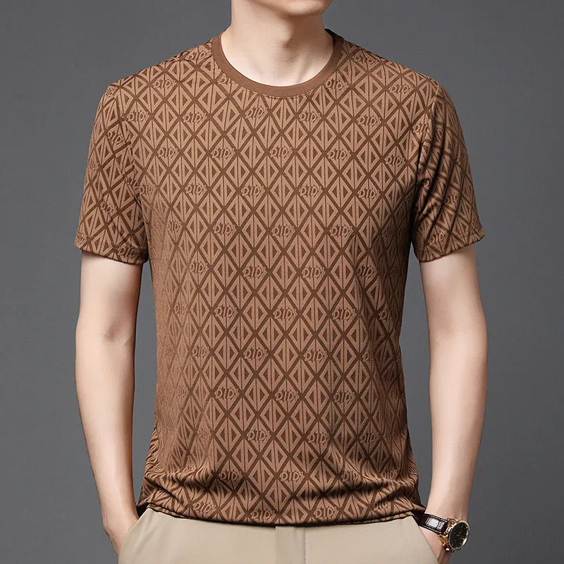 Men's loose fit ice silk casual t-shirt in black blue green or caramel colours