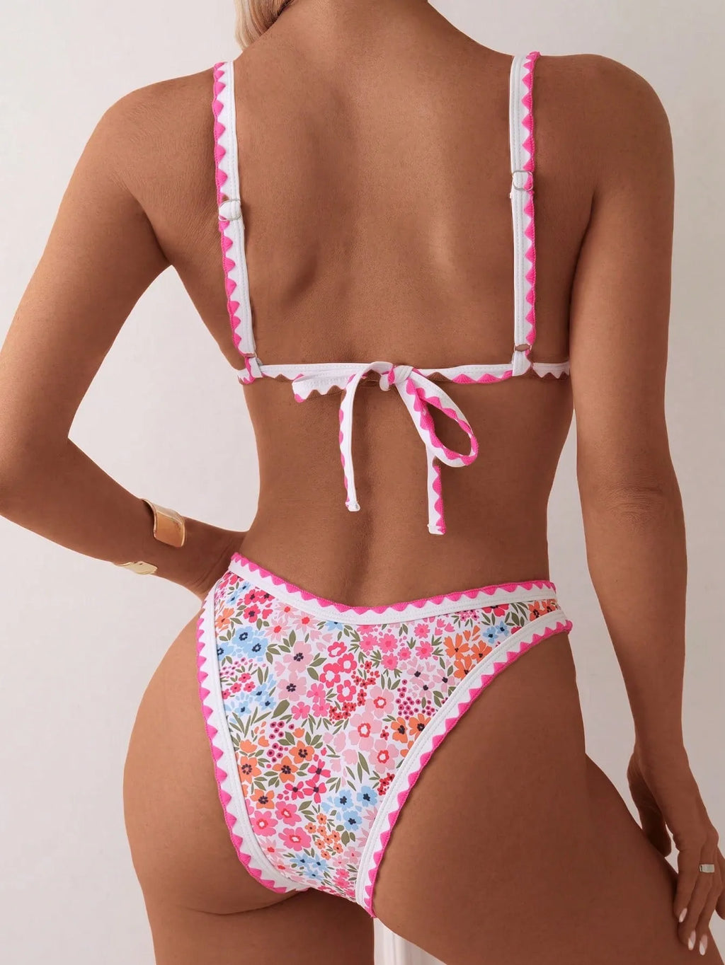 Women's printed lace-up front bikini swimsuit two-piece set