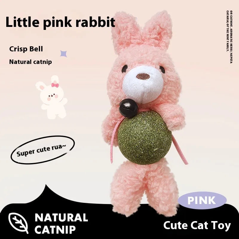 Brown bear plush catnip toy with mint ball and bell measuring 15cm tall