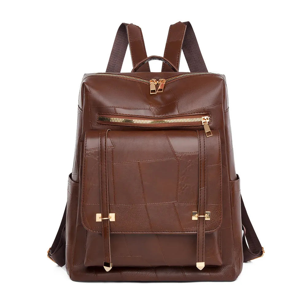 Retro style women's backpack in PU leather with waterproof exterior and internal zipper change bag