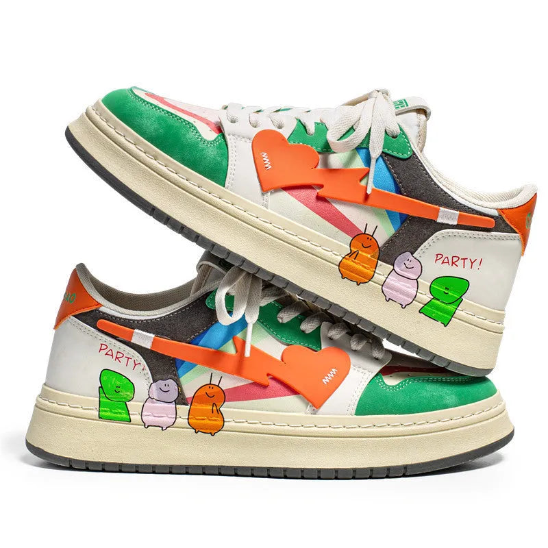 A pair of simple, plain lace-up sneakers on a white background, shown in the Rainbow colour variant.