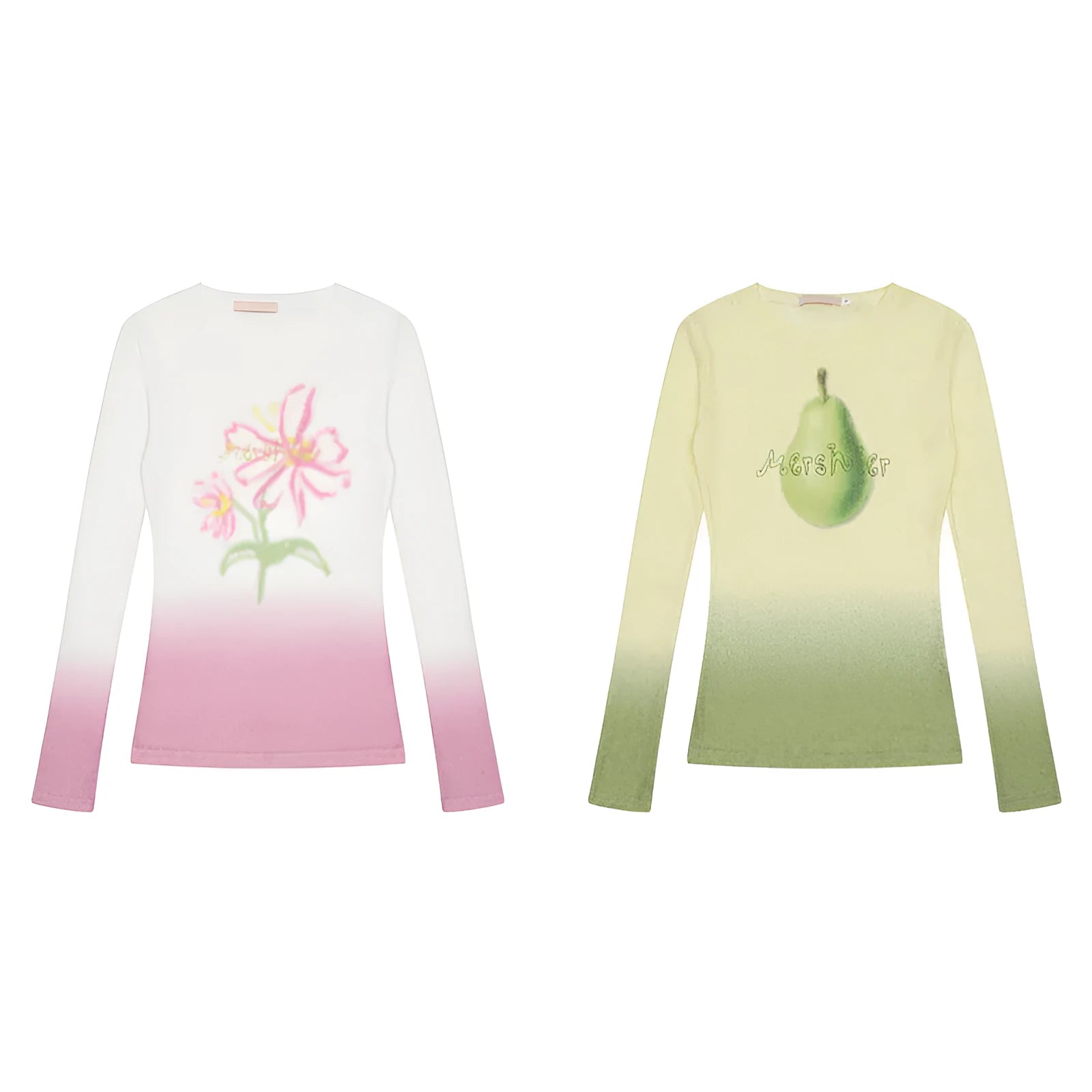 Women's gradient flower long-sleeved T-shirt in polyester available light pink yellow green