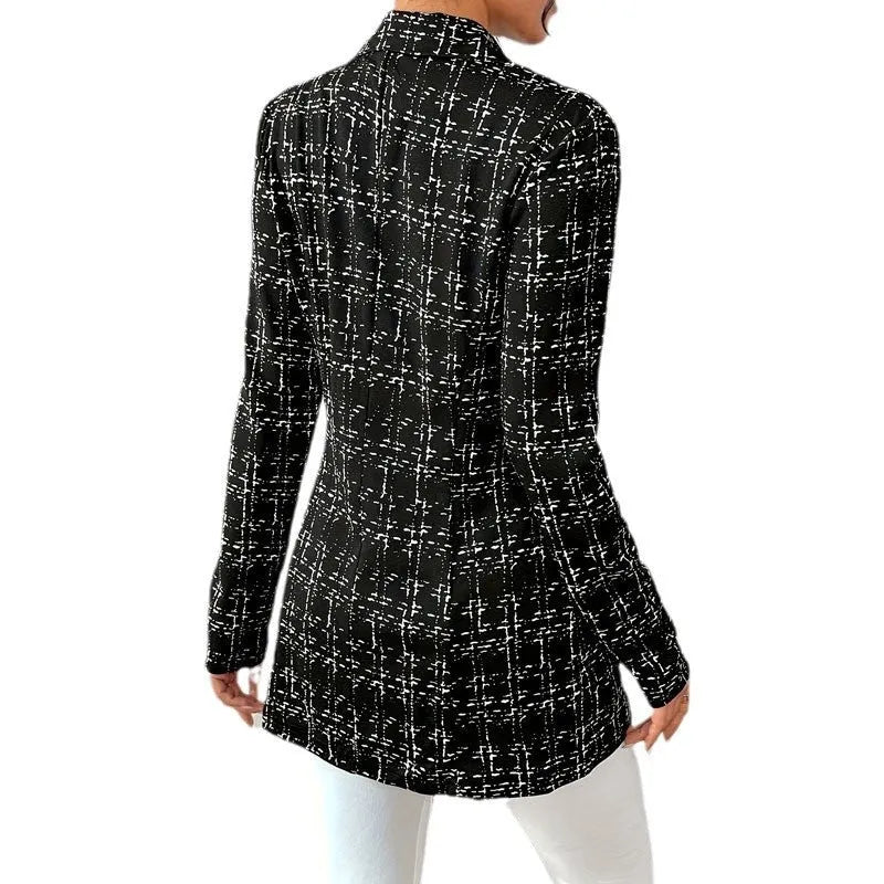 Polyester slim fit women's coat in black, medium 65cm length, regular sleeve, front view