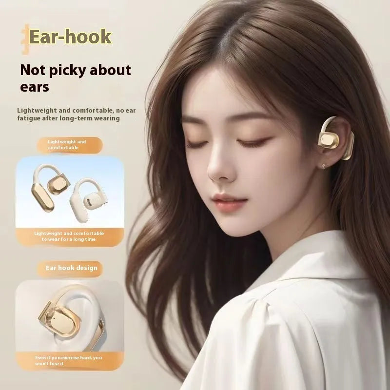Non in-ear open Bluetooth headset in black Y01 with ear hook design and digital display