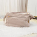Soft surface large capacity pet messenger bag in black and beige with shoulder strap