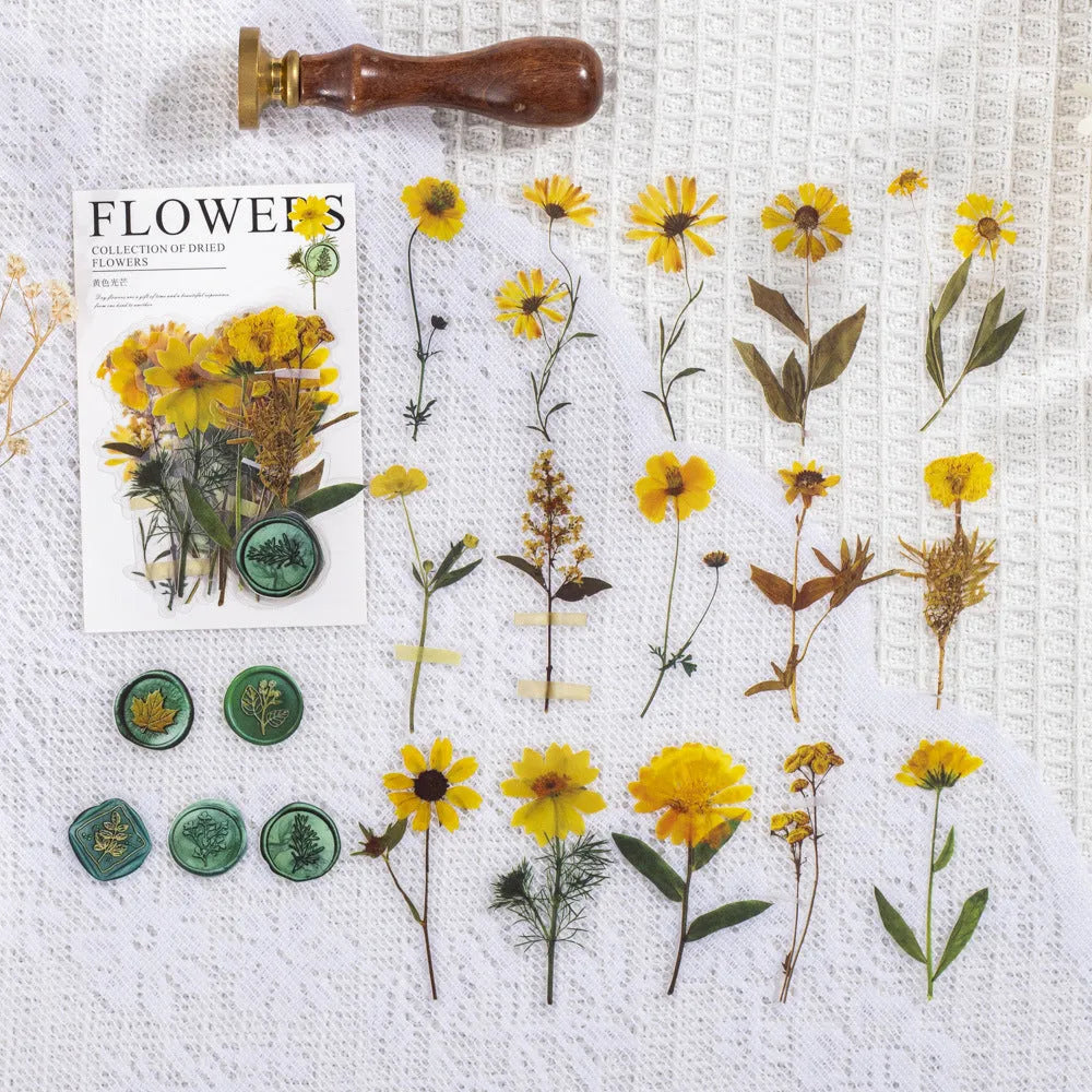 Dried flowers journal decoration sticker package with eight artistic themes on 70mm PET sheets