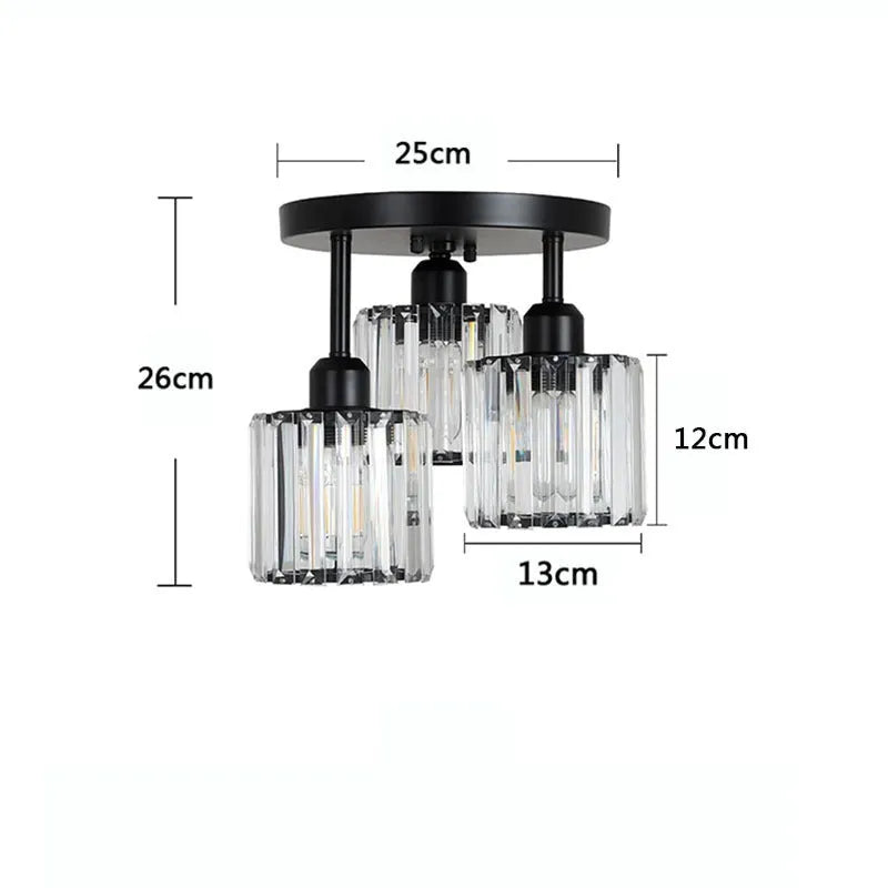 Modern crystal ceiling light in black finish with crystal accents for corridor and entrance use