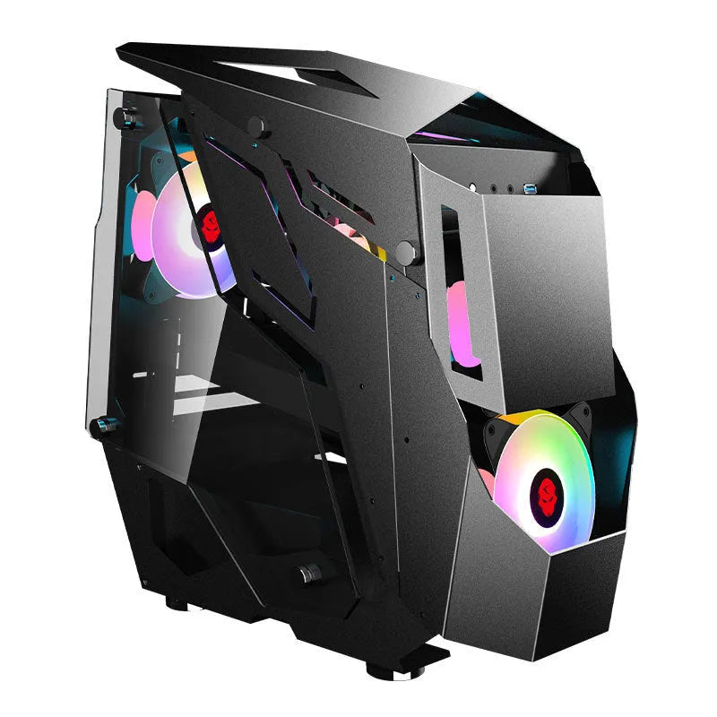 Full side tempered glass ATX computer case in pink or black with USB 3.0 front interface and SECC steel body.