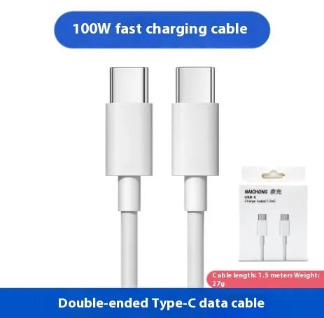 White USB-C to USB-C charging and data cable for Apple MacBook laptop, shown in 1 metre and 1.5 metre length options.