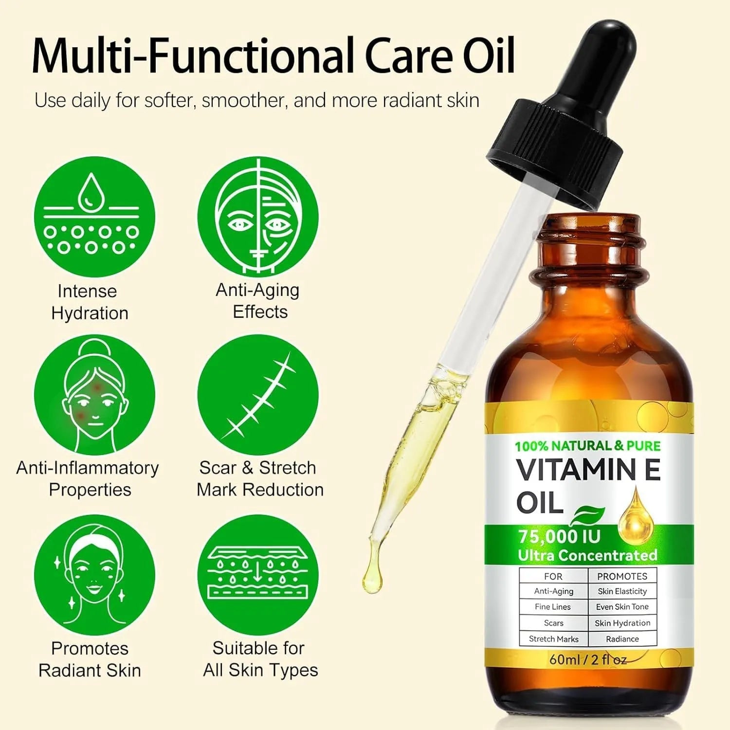 Vitamin E oil 60ml bottle for face and body moisturising
