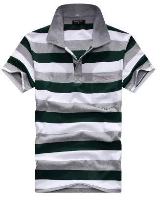 Men's striped short sleeve T-shirt with real pocket, loose fit, available in multiple sizes and style options
